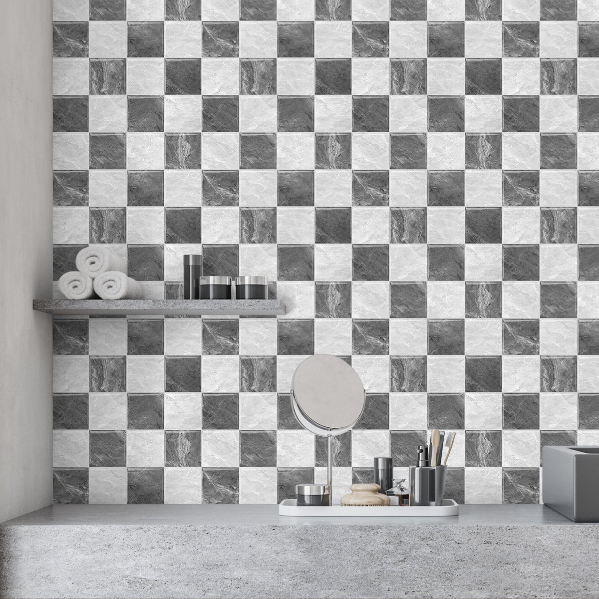 Mosaiko 3D Ajedrez Blanco/Gris 1,2mm