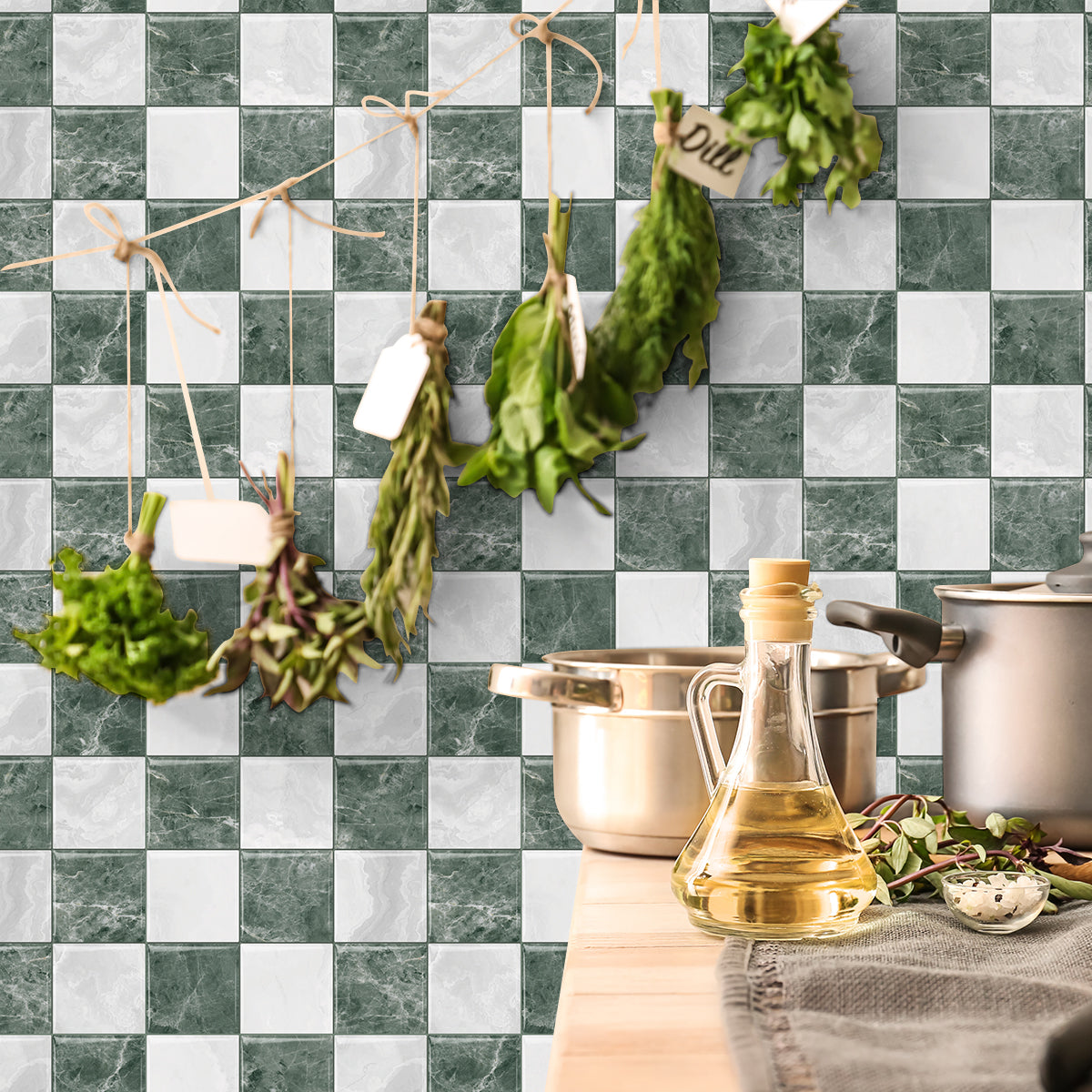 Mosaiko 3D Ajedrez Blanco/Verde 1,2mm