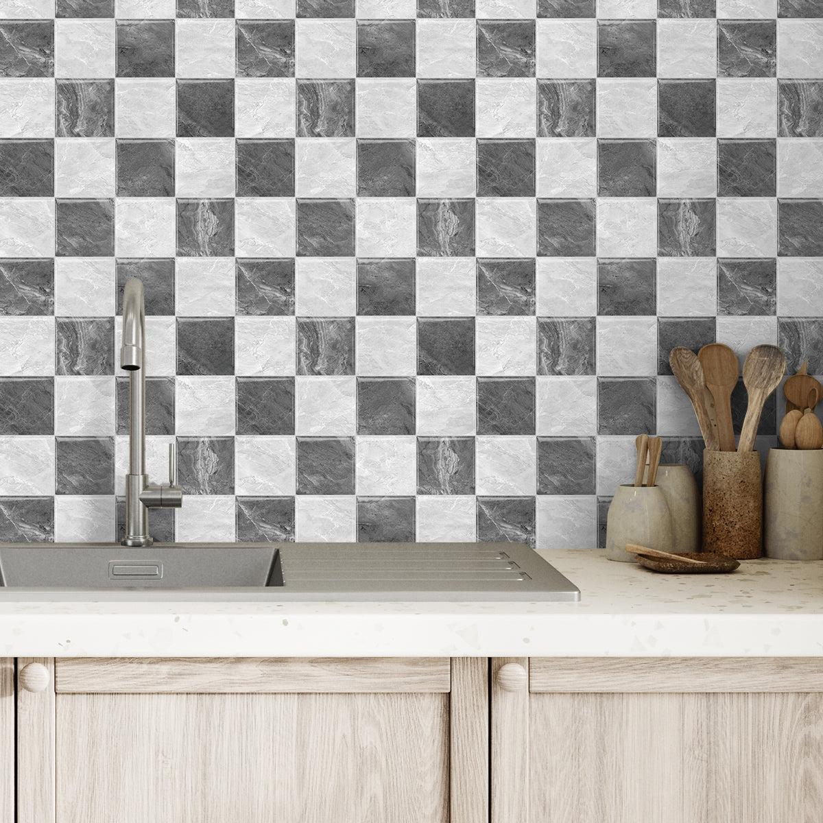 Mosaiko 3D Ajedrez Blanco/Gris 1,2mm