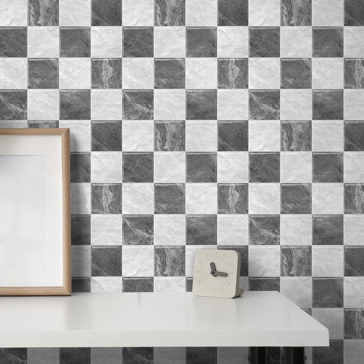 Mosaiko 3D Ajedrez Blanco/Gris 1,2mm